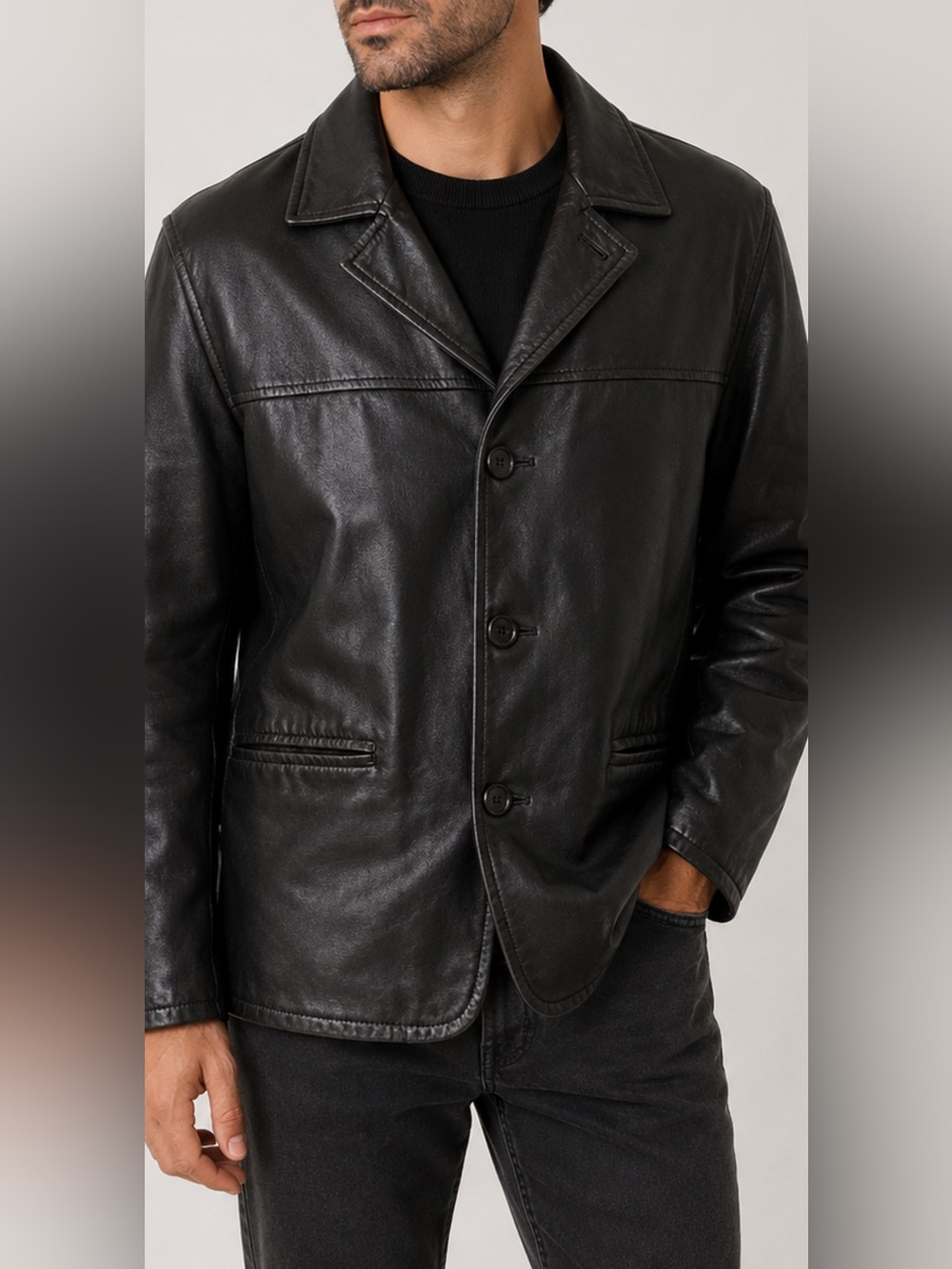 Metropolitan View Men’s L Black Genuine Leather Jacket Made in Italy Blazer